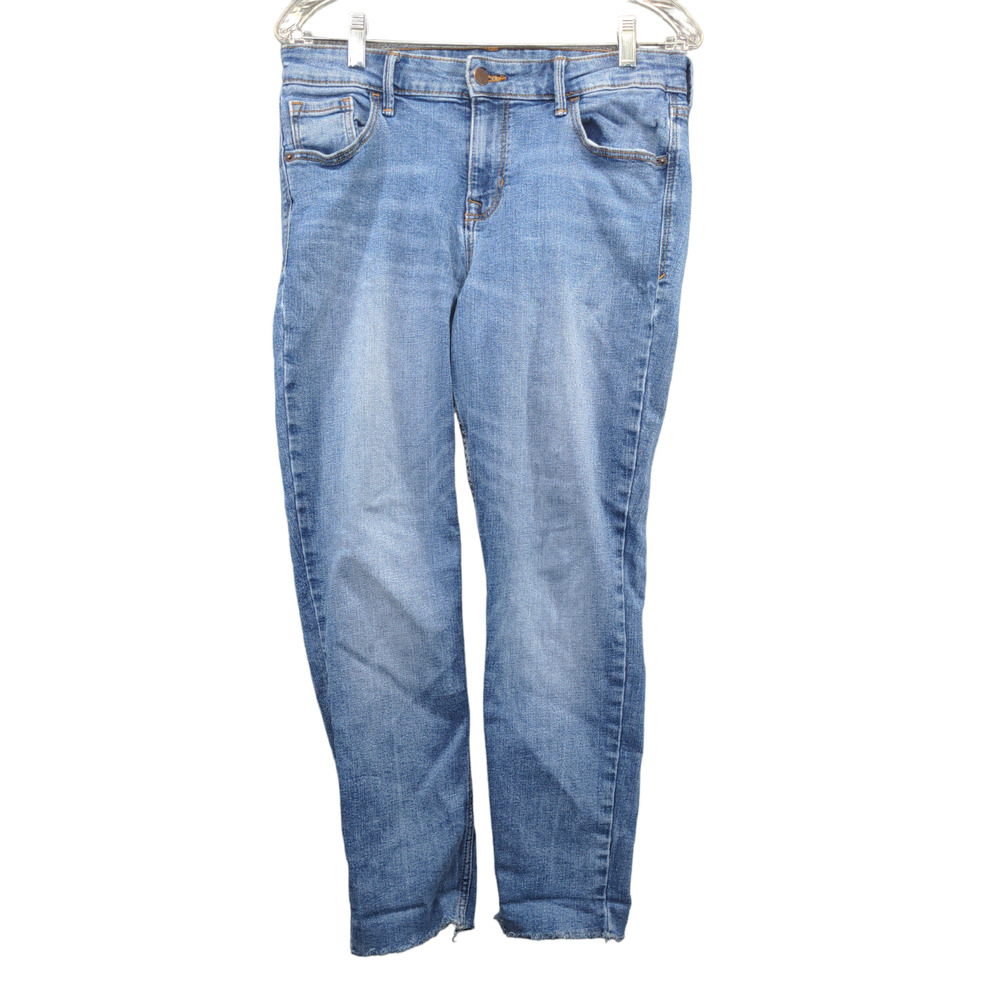 Old Navy Women's Rockstar Super Skinny Jeans Blue 12 5-Pocket Whisker Frayed